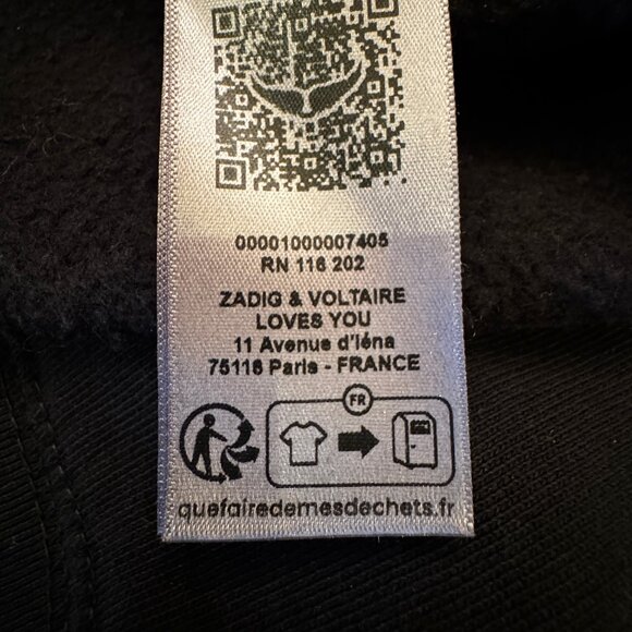 Like new Zadig & Voltaire Unisex Upper Peace Love Sweatshirt in Black Size Large - Picture 12 of 13